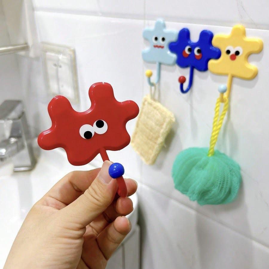 Mixed Color Cute Puzzle Design No-Drill Traceless Adhesive Hooks, Suitable For School Dorm, Home Wardrobe, Kitchen Wall Hanging