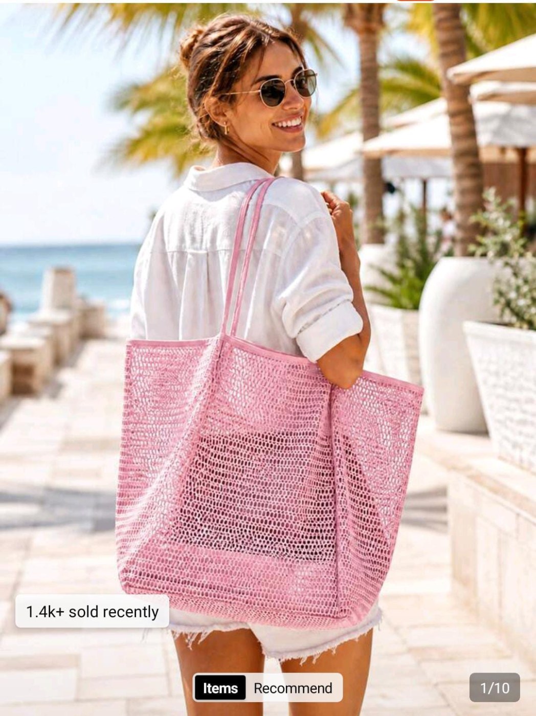 Casual Handbag For Women, For Picnic, Waterproof, Collapsible, Essential Accessory, Multifunctional Shoulder Shopping Bag, Mesh Hollow Bag, Bathroom Storage Bag, Lightweight Large Capacity Portable Mesh Beach Bag, Ideal For Family Travel, Vacation, Beach,