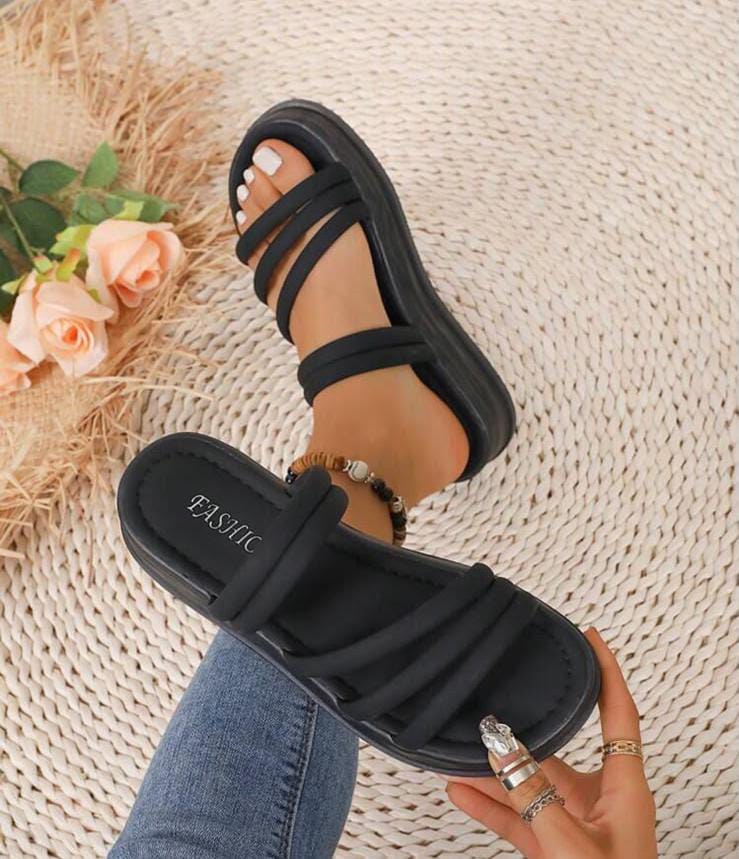 Women Simple Solid Color Thick-Soled Flat Sandals Suitable For Outdoor In Summer