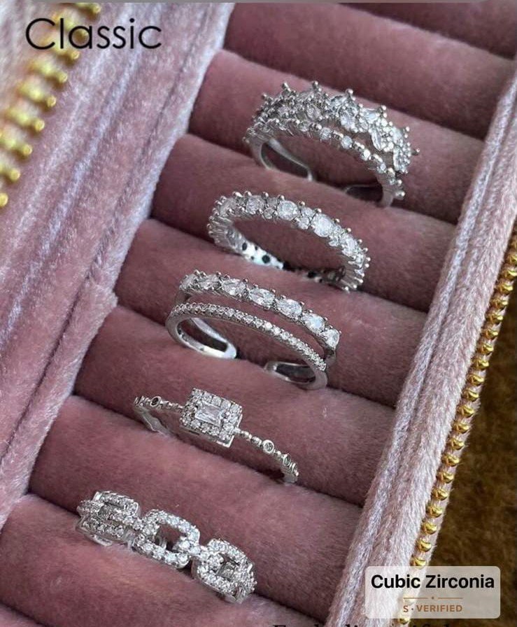 5pcs Fashion Copper Alloy Cubic Zirconia Geometric Rings Set Suitable For Women Wedding Party Wear (Gift Box Not Included)
