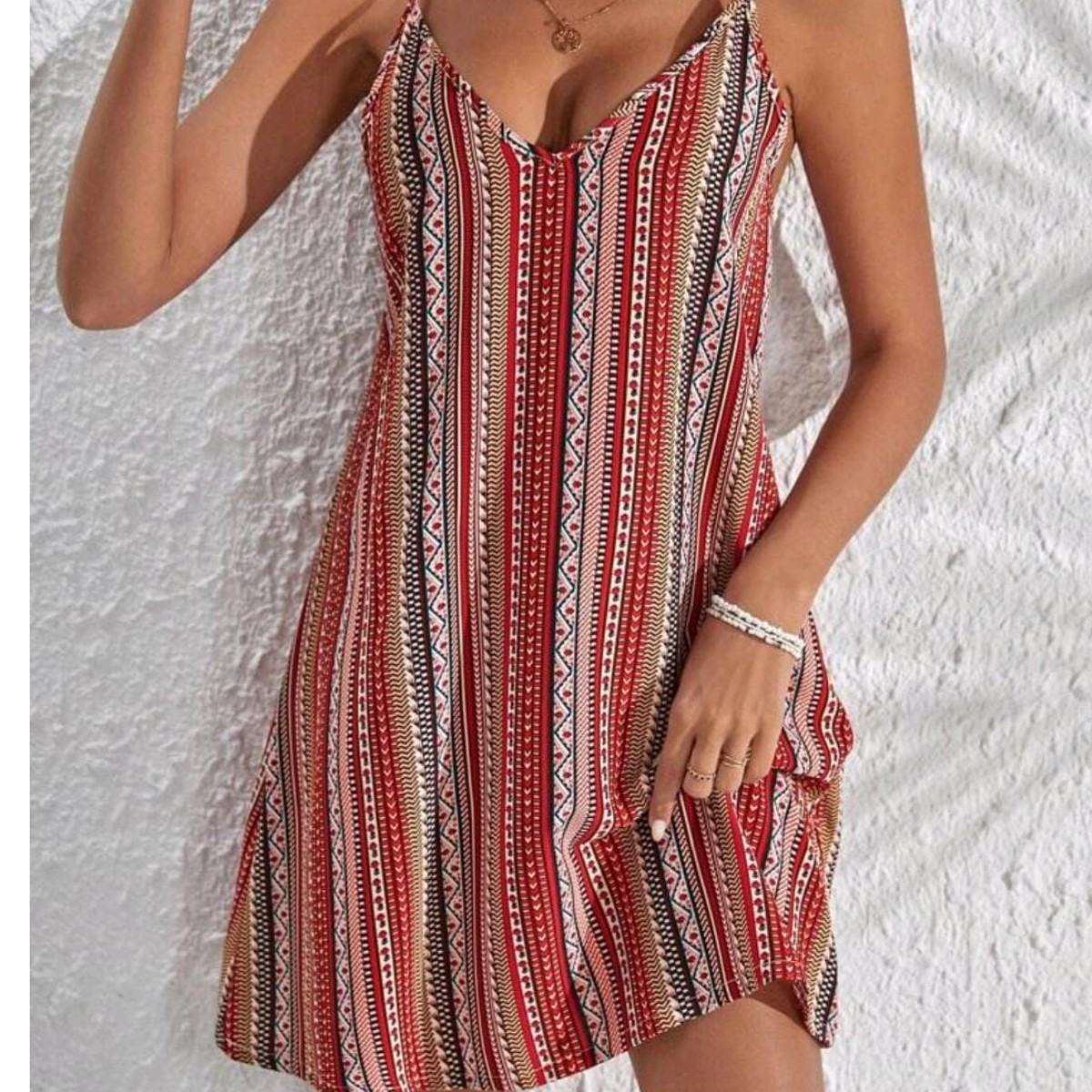 SHEIN VCAY Summer Woman Chevron & Striped Print Cami Dress