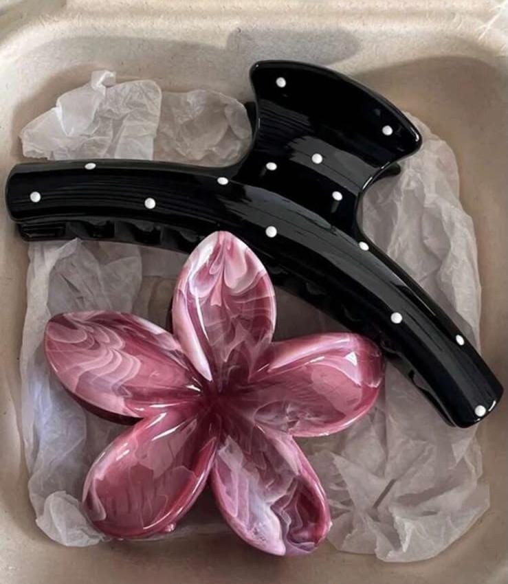 2pcs Glossy Red Floral & Dot Hair Clips, Elegant Simple Plastic Hair Accessory Clips, Suitable For Daily, Casual, Party, Work, Travel Use,Flower Claw Valentine's Day Valentines Hair Jaw Clip Hair Clamps Hair Clutch Hair Catcher Clip, School Stuff, College
