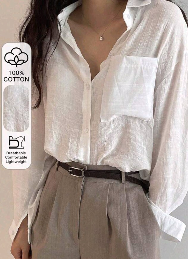 DAZY Solid Single Breasted Pocket Detail Shirt,Fall Women Clothes Long Sleeve Top