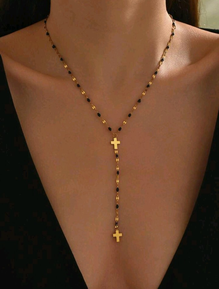 VceTd 1pc Elegant Stainless Steel Y-Necklace With Cross Pendant And Colorful Plastic Decor, Suitable For Women's Daily Wear Or Holiday Occasions