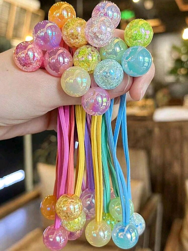 7pcs Candy Colored Hair Ties, Braiding Accessories With High Elasticity, Double-Ended Glittery Beaded Balls, Harmless Hair Accessories, Colorful Hair Ties With High Durability, Suitable For Daily Use,Dopamine Ponytail Holders Hair Elastics Hair Rubber Ban