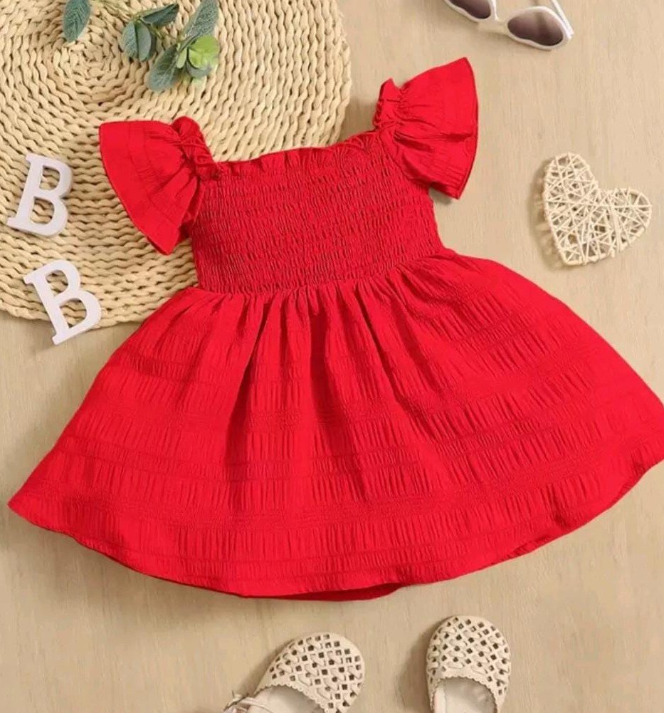 Baby Girl Butterfly Sleeve Dress, Comfortable & Cute Sweet Casual Dress Suitable For Summer