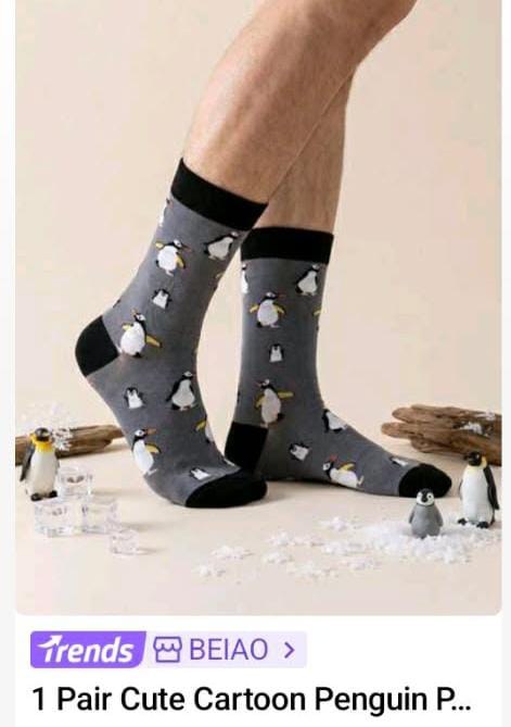 1 Pair Cute Cartoon Penguin Print Socks, Comfortable Breathable Mid-Calf Socks, Personalized Funny Animal Pattern, Autumn
