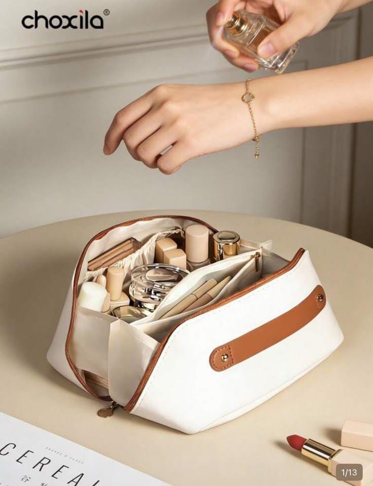 choxila 1pc Fashion Portable Cosmetic Bag, Multi-Functional Storage Pouch, Large Capacity Cute Travel Toiletry Bag