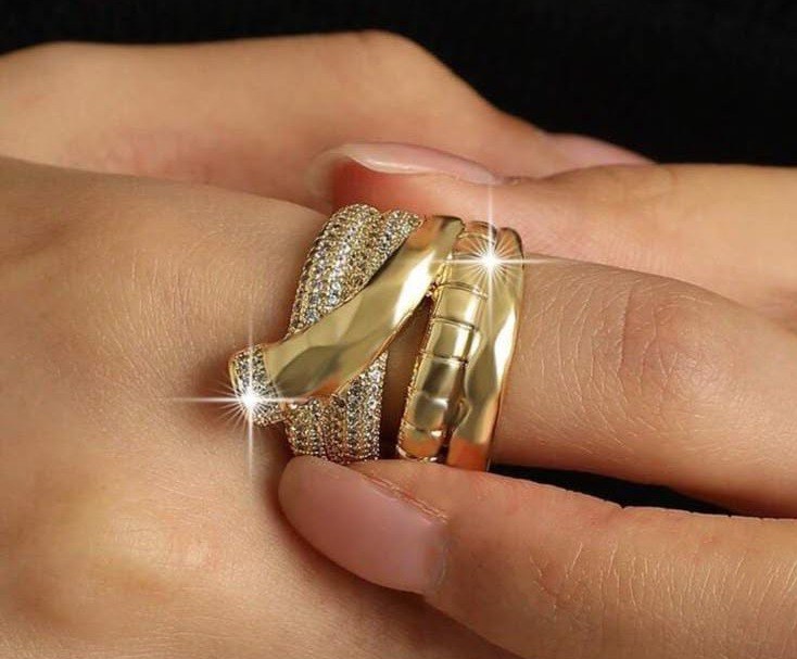 Glitter Micro-Paved Crisscross Design Gold Ring , Multiple Sizes Available, Suitable For Women, Wedding, Party, Or Valentine's Day Gift Christmas Gift,Mom,Mother,Mother's Day,Gift