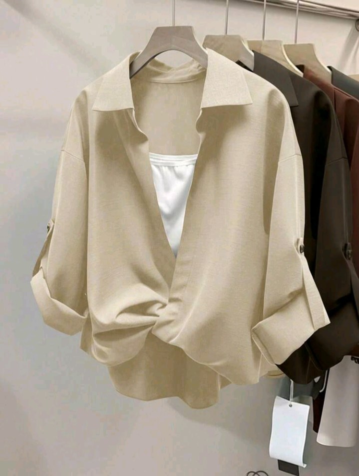 INAWLY Casual Layered Design Shirt, Suitable For Commuting In Autumn