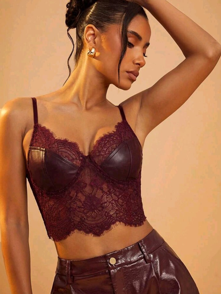 Hauture PU Leather Bust Lace Cami Corset Top