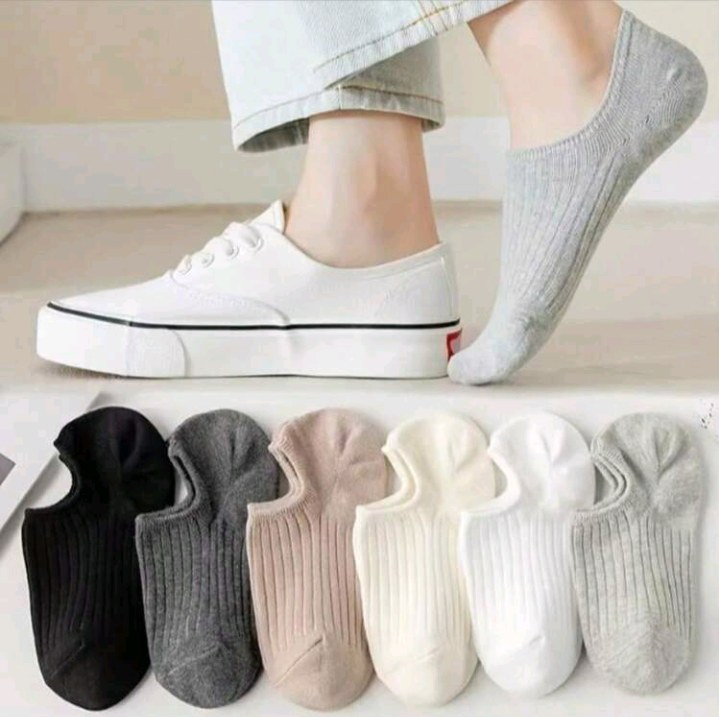6 Pairs Solid Color Fine Striped Boat Socks, Simple Comfortable Breathable, Women's Long Socks