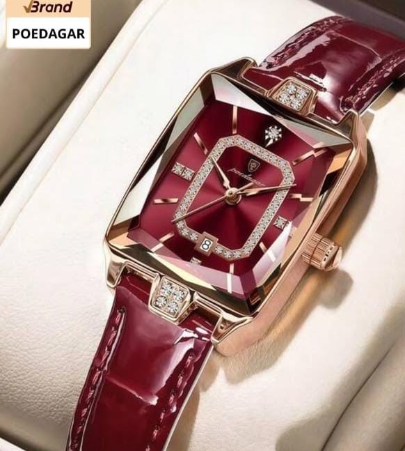 POEDAGAR 1pc Elegant Women's PU Leather Strap Waterproof Luminous Quartz Watch, Rhinestone Square Dial, Suitable For Daily Occasions, Gift For Women