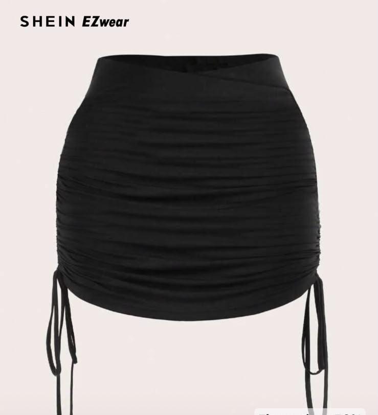 Black Drawstring Side Ruched Bodycon Skirt