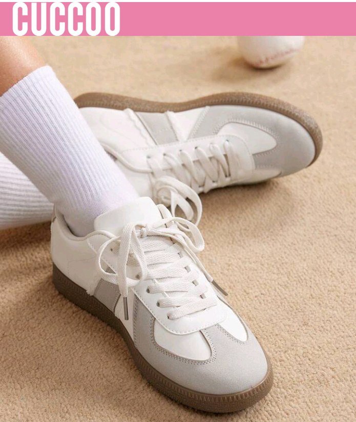 CUCCOO EASI 2024 New Women Casual Vintage Sneakers, Flat Low-Top Classic White Shoes For Spring Spring Shoes Easter Tainers Back To School For Christmas