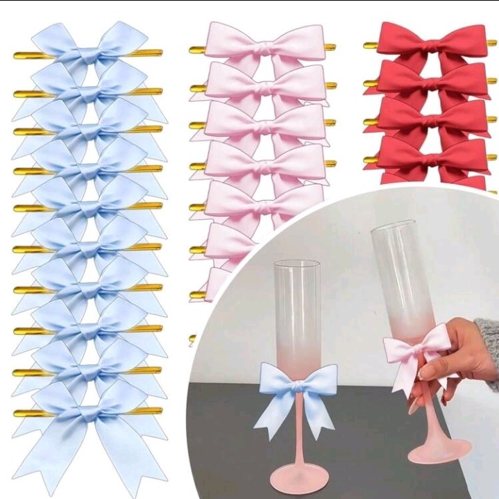 50 Pcs Twist Tie Bows Satin Ribbon Bow For Gift Wrapping Champagne Bottle Cake Treat Bag Craft DIY Gift Wedding Bridal Shower Christmas Birthday Party Christmas Decorations Home Christmas Gifts Christmas Decor