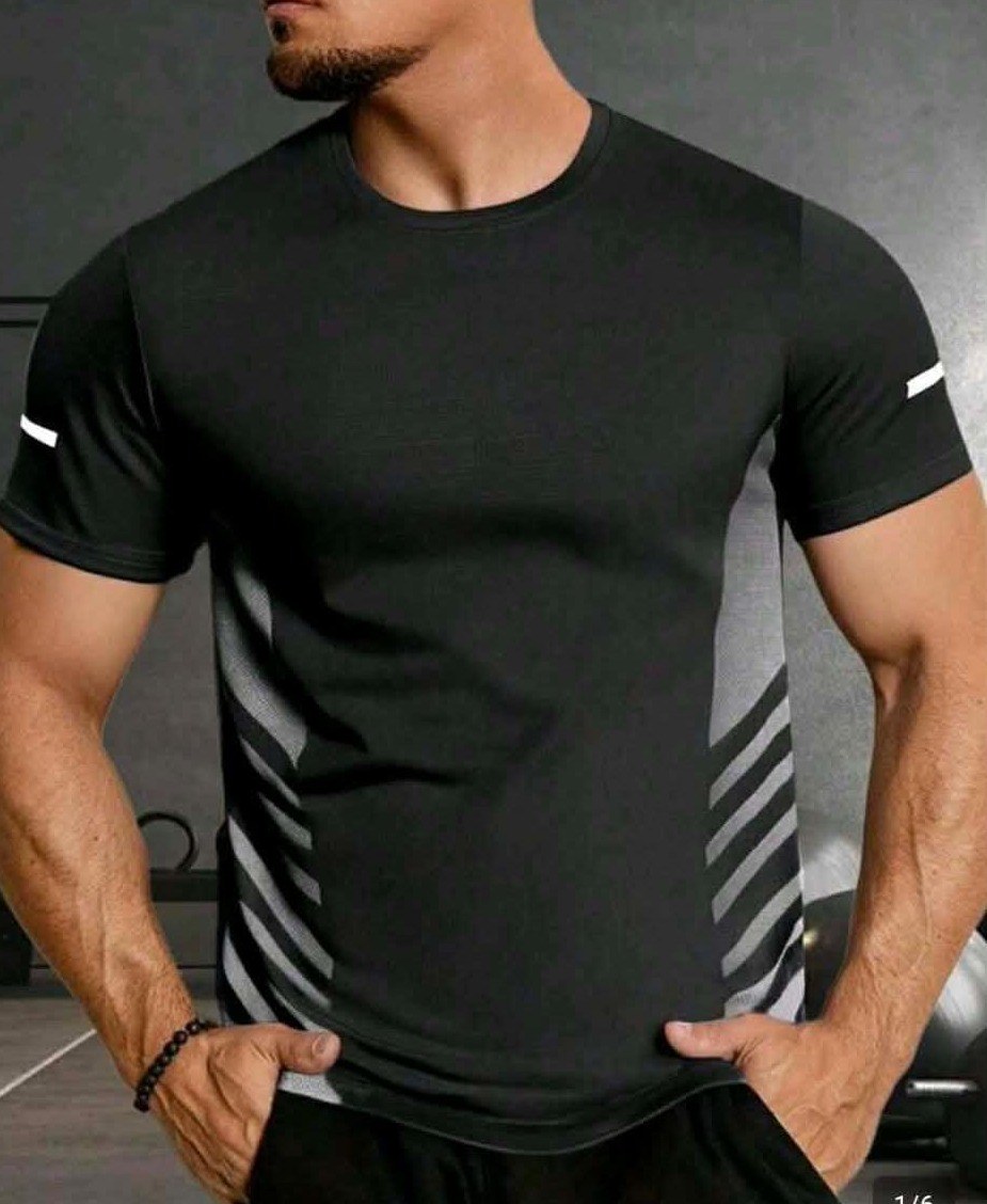 Men's Summer Ice Silk Breathable Quick-Dry T-Shirt, Casual Versatile Lightweight Short Sleeve, Comfortable Sports Outdoor Top Black