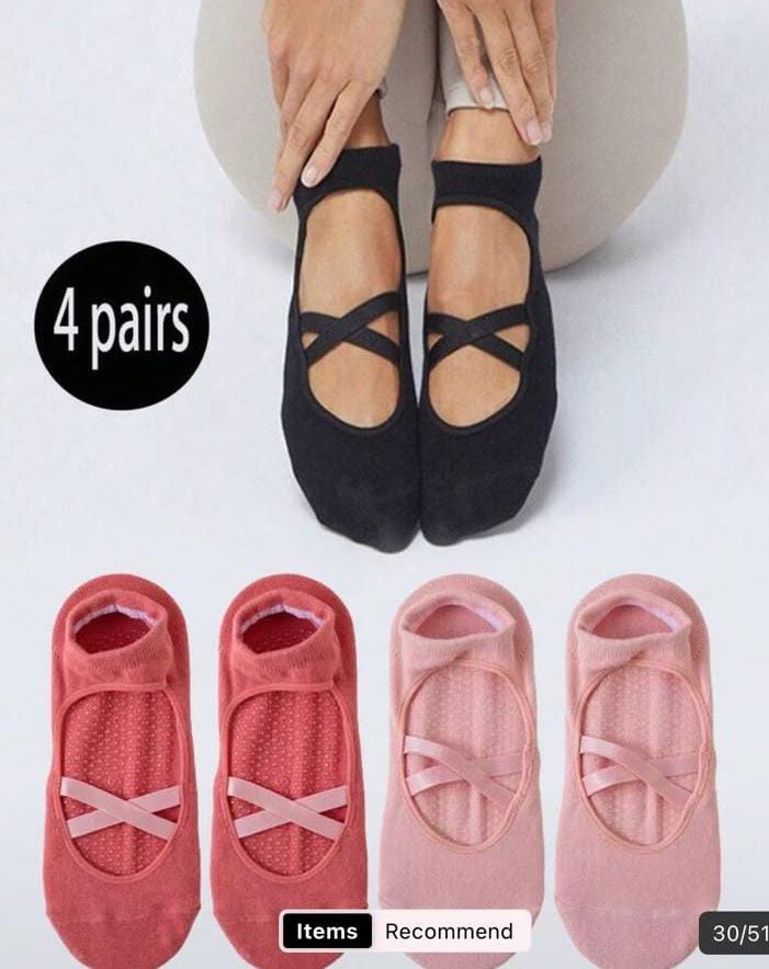 4 Pairs Women's Pilates Yoga Socks, Professional Non-Slip Suitable For Dance, Yoga, Workout, Fitness, Floor Exercise, Fall