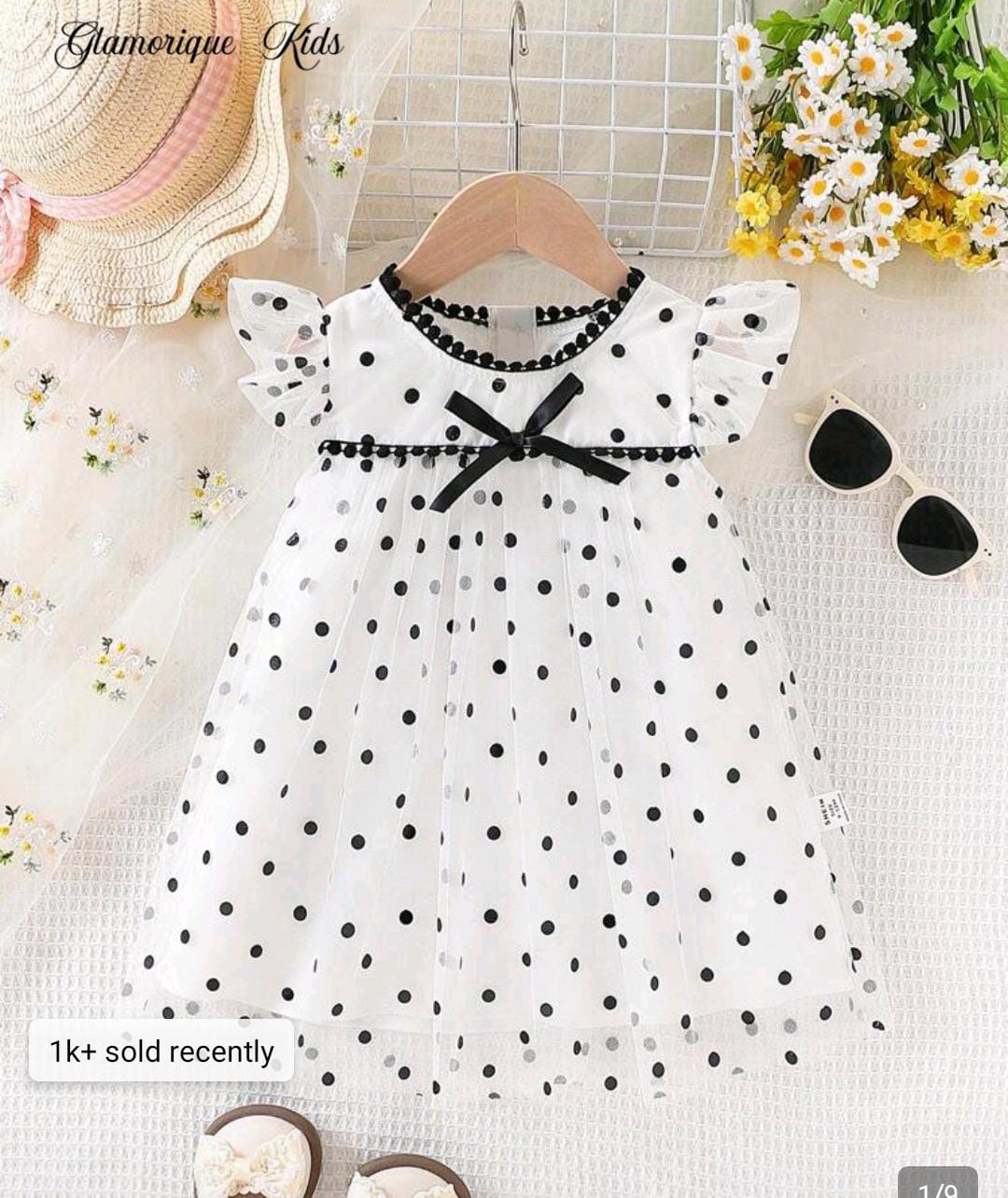 Spring/Summer Fashion Elegant Polka Dot Dress For Baby Girls, Soft Fabric, Stylish & Design, Suitable For Indoor Or Outdoor Activities