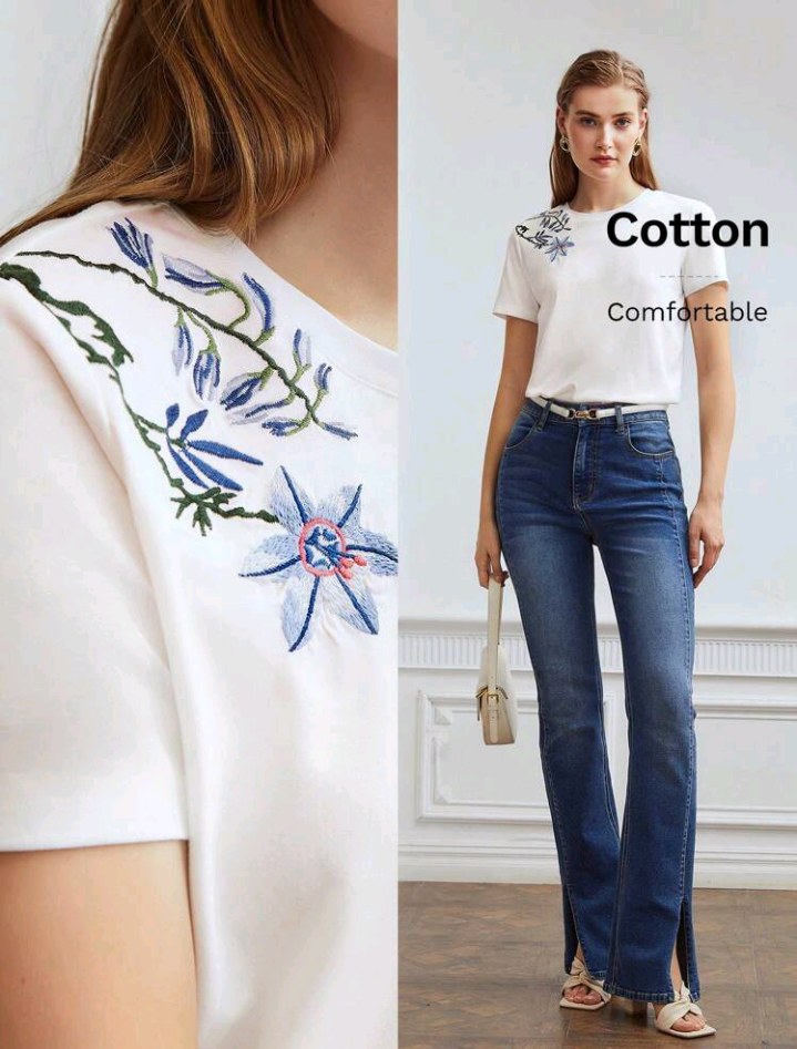 MOTF PREMIUM FLORAL EMBROIDERED T-SHIRT
