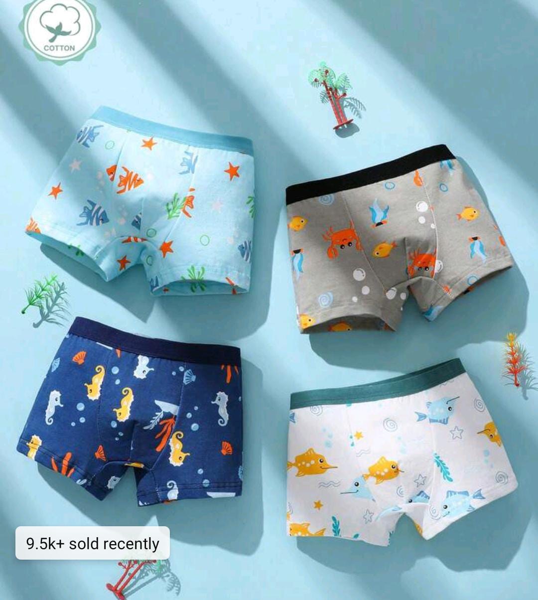 4pcs/Pack Boys' Soft & Comfortable Ocean World Printed Boxer Briefs