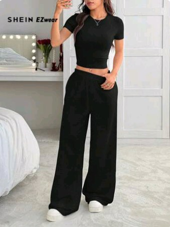 SHEIN EZwear 2pcs/Set Summer Grey Fitted Short Sleeve T-Shirt And Loose Sweatpants Casual Outfit,Business Casual Woman,Summer Sets