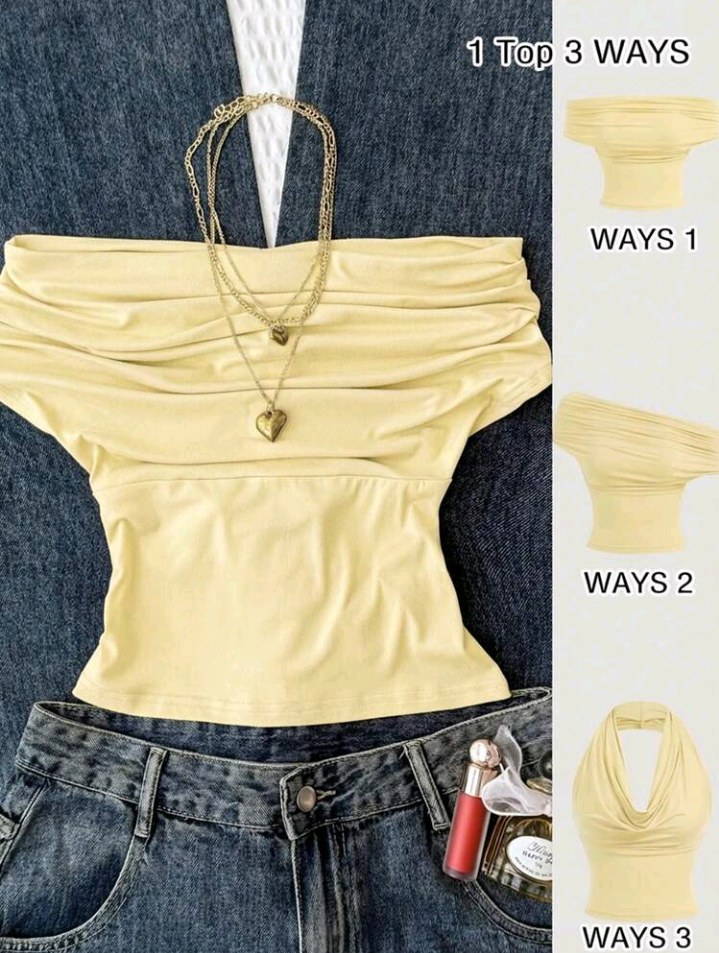Yellow Summer Holiday Fitted Top,Versatile Solid Color High Neck Off-Shoulder Design,Casual Elegant Dancewear,Graceful Festival Wear