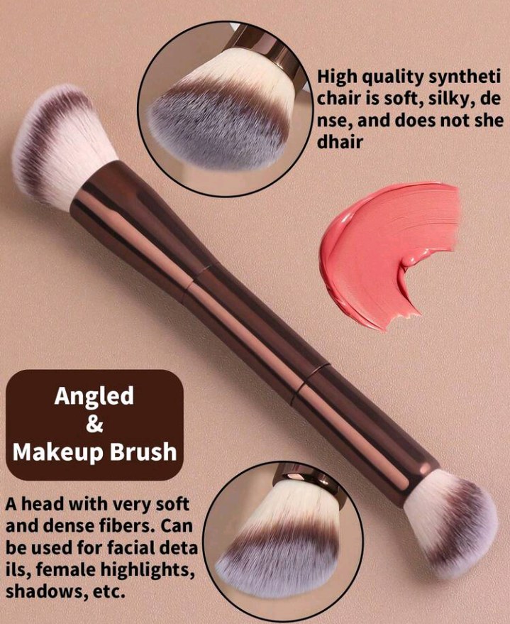 1pc Professional Double-Headed Makeup Brush, Powder Brush, Blusher Brush, Soft Fiber Cosmetic Tool, Easy To Carry, Travel Brush,Foundation Brush,Concealer Brush,Blush Brush,Contour Brush,Blush Brush,Bronzer Brush,Powder Brush,Foundation Brush,Blush Brush,