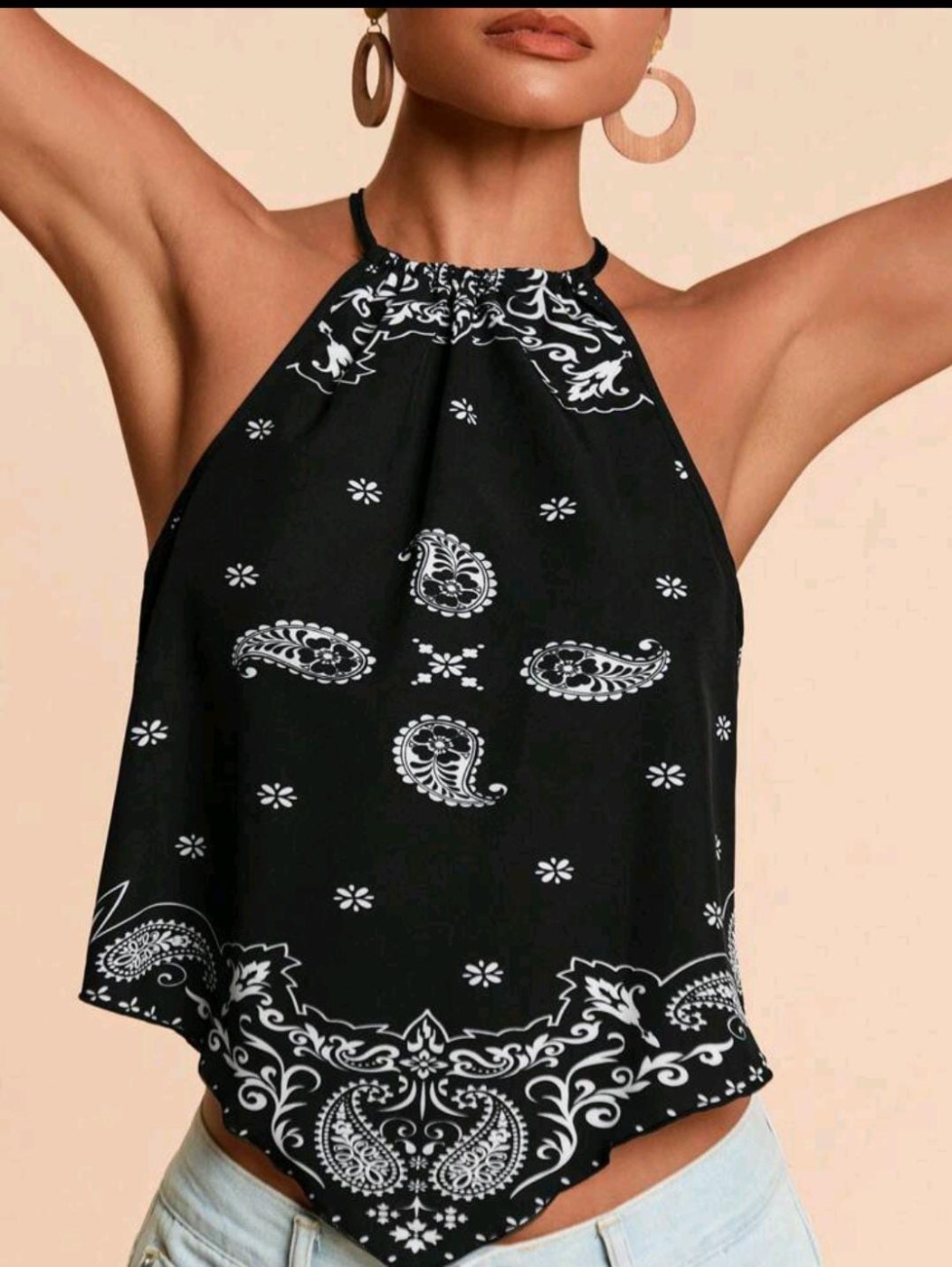Travachic Vacation Woven Paisley Floral Women's Asymmetric Hem Halter Neck Tank Top, Bohemian Outfits, Ibiza Outfits, Western Style