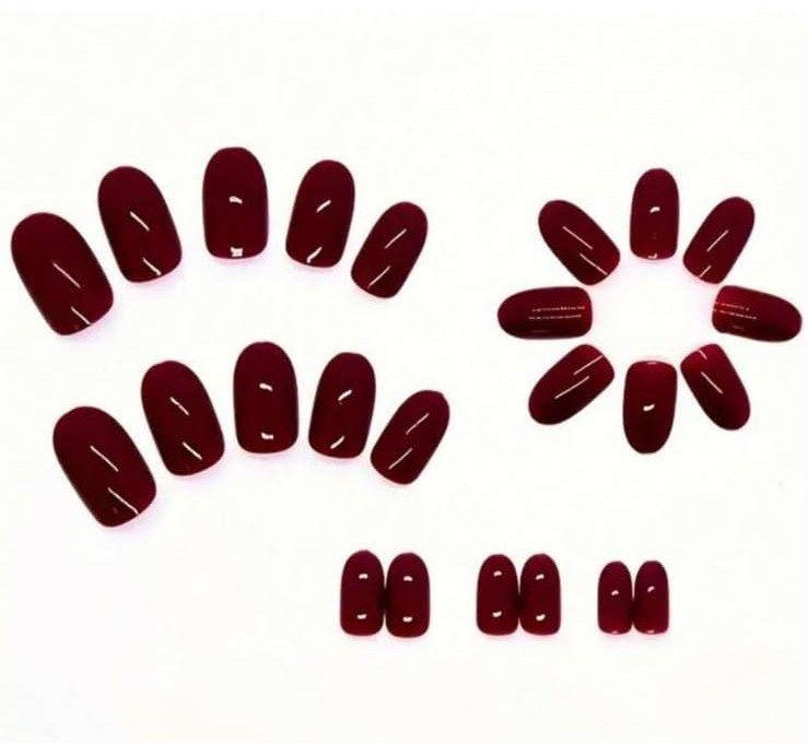 24pcs Neutral Short Square Nail Stickers, Burgundy Solid Color, Press-On Removable Full Cover False Nails, Long-Lasting