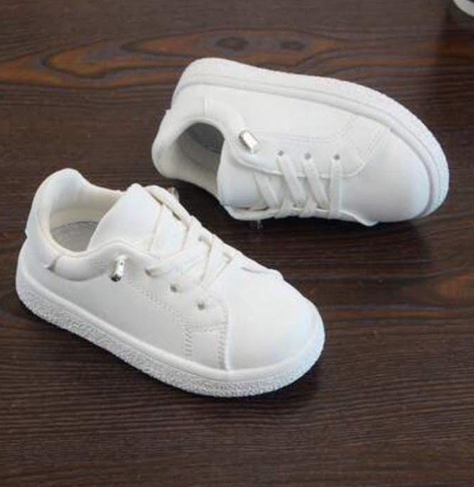 1 Pair New Kids One-Push Lace-Up Sneakers, Fashionable Comfortable Durable Little White Shoes, Lightweight Non-Slip Easy To Match, Suitable For Daily Wear And Running