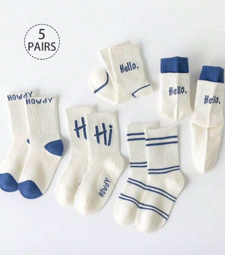 5 Pairs Kids/Toddlers Mesh Breathable Socks - Color Block, Solid, Cartoon Letter, Striped Mid-Calf Length Socks, Comfortable And Stylish For Spring/Summer, Suitable For School, Casual And Sports Shoes