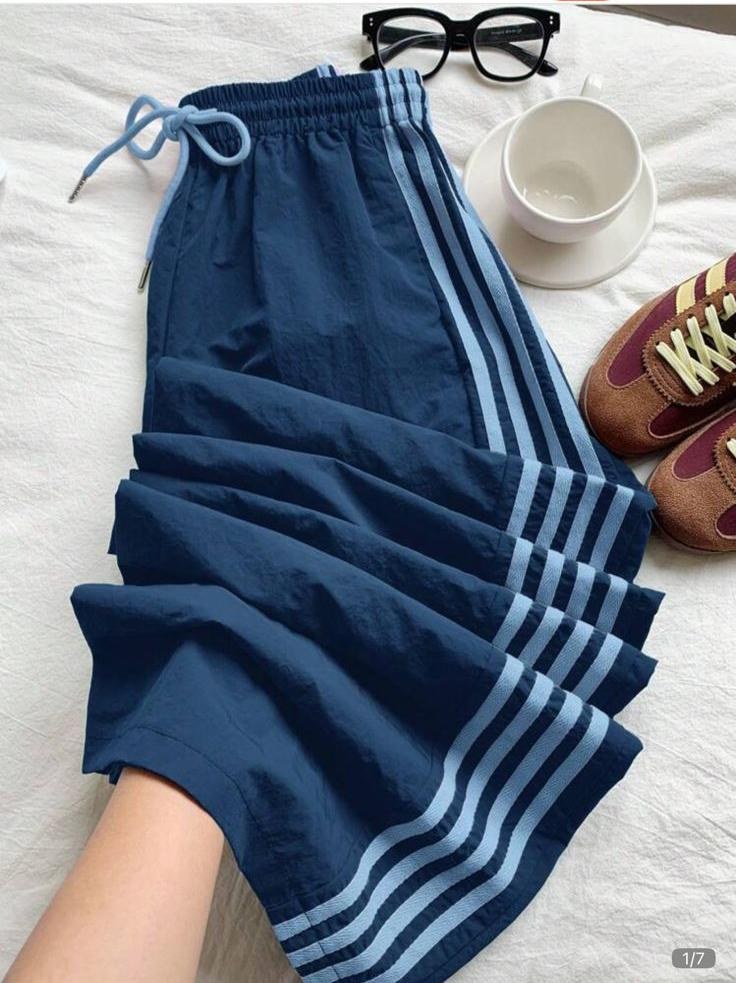 Navy Striped Wide Pants