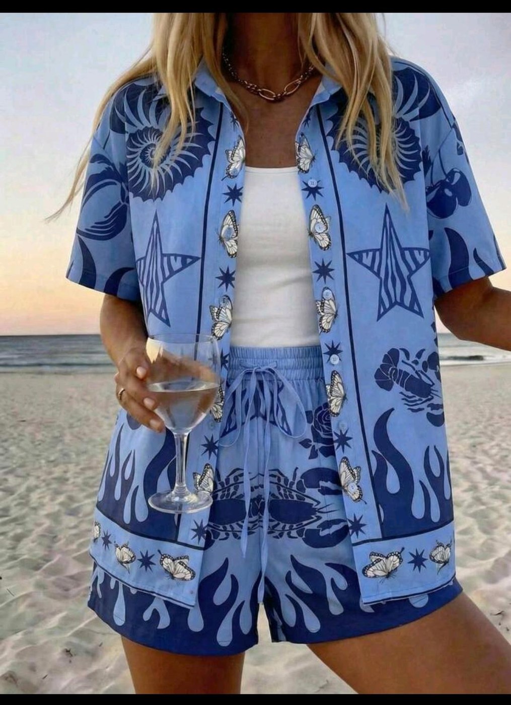 Blue Printed Mini Dress