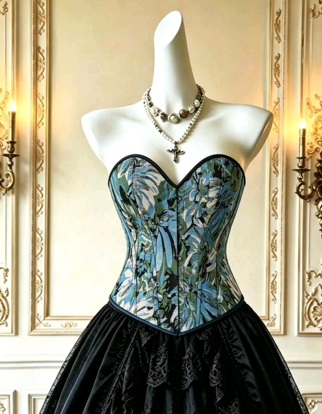 Black Printed Corset Top