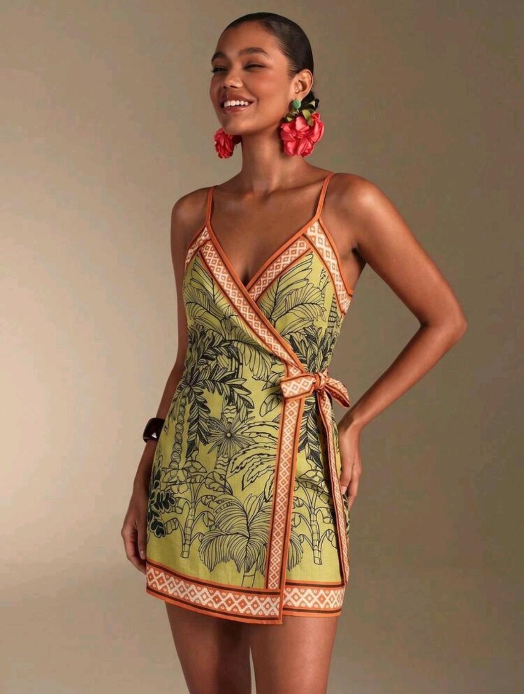Green Printed Mini Dress Medium